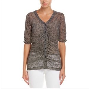 CAbi 241 Gathered Placket Sheer Leopard Blouse